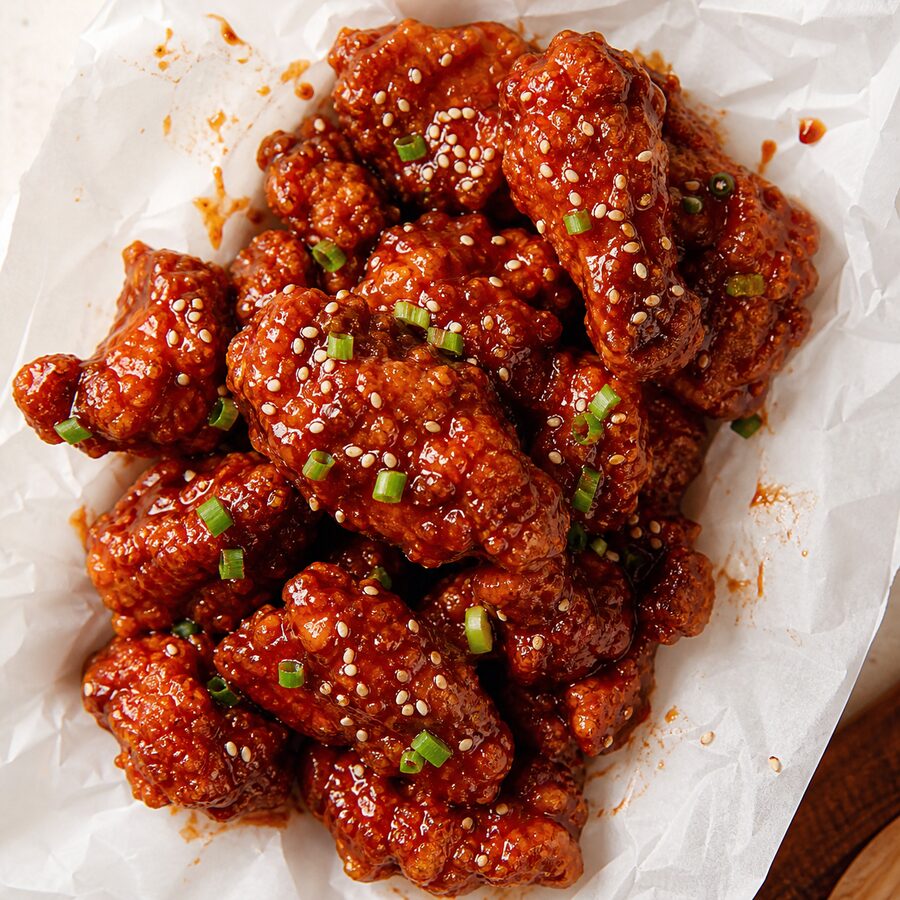 Crispy Korean fried chicken with red glaze