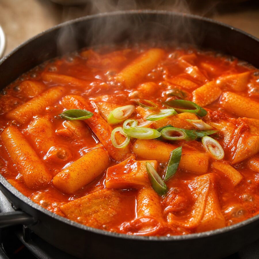 Spicy tteokbokki and kimbap tray